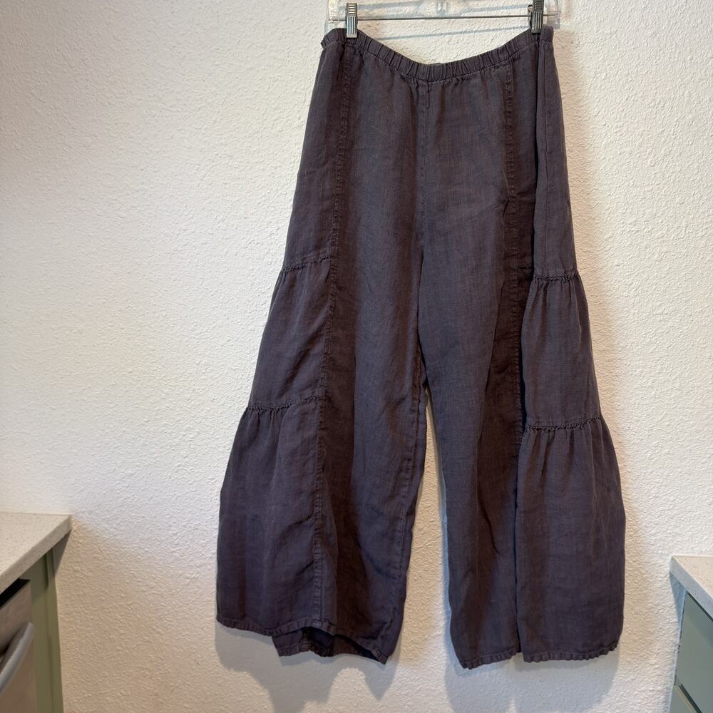 Match Point XL 1X Charcoal Gray Linen Cha Cha Pants Tiered Palazzo Lagenlook
